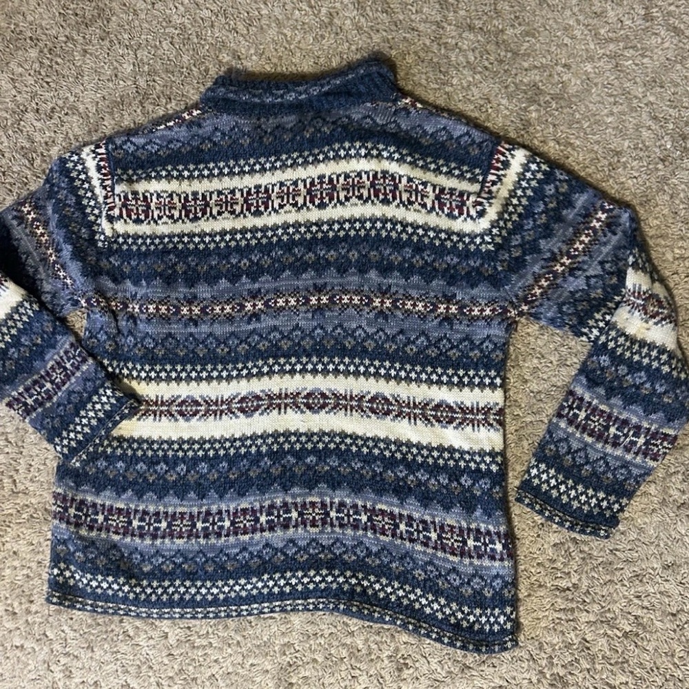 Vintage Tiara International Fair Isle zip cardigan sweater - Blue, Women's M - Picture 4 of 4